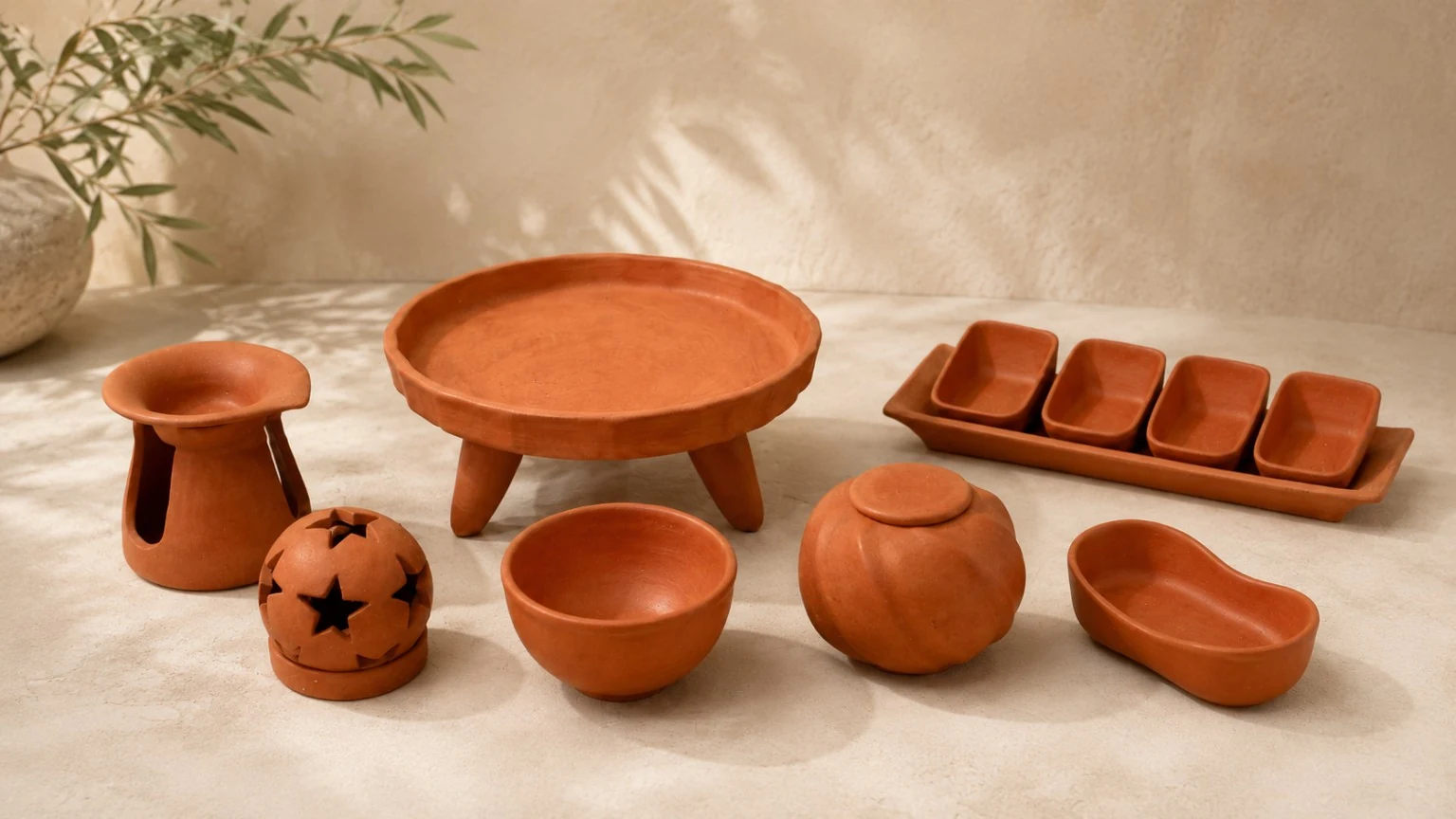 Colección artesanal de piezas de cerámica en terracota del taller de Adrián Camacho