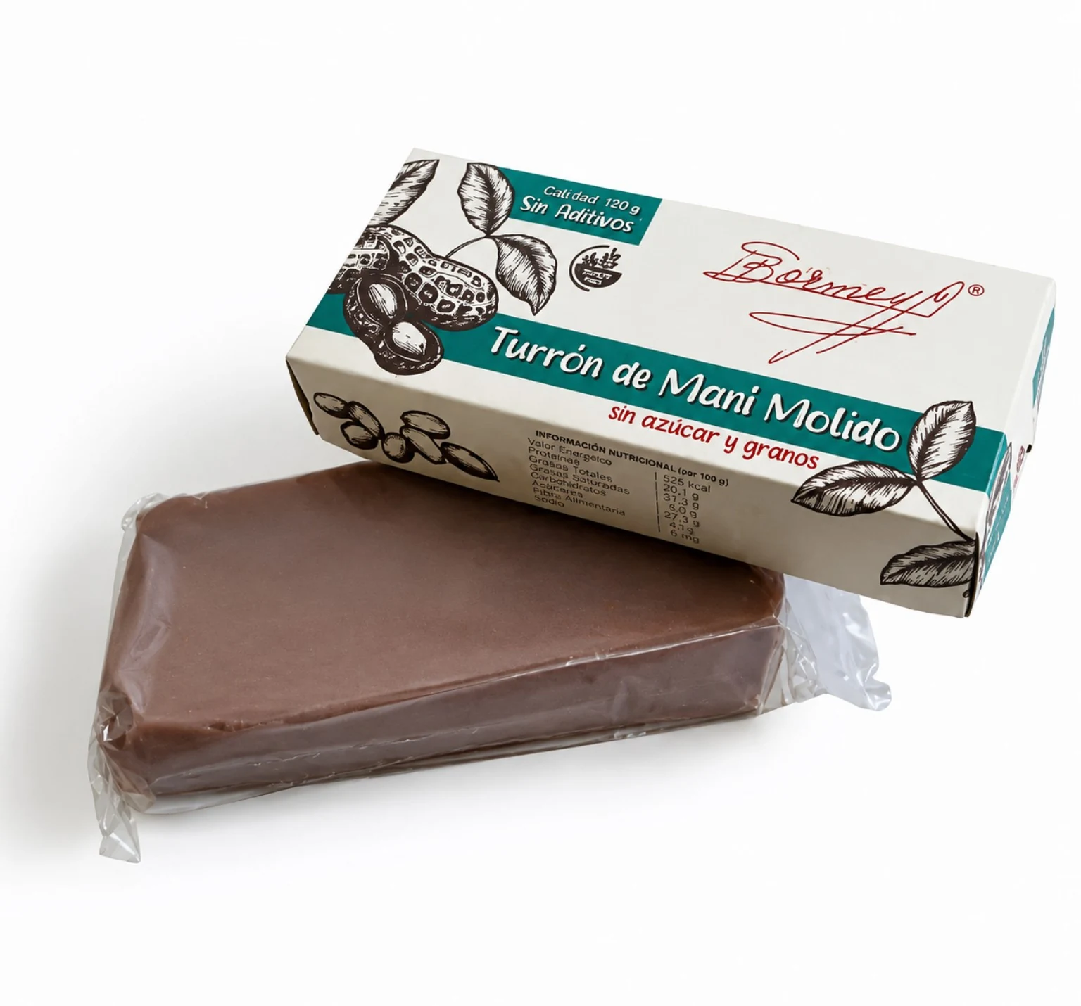 Turrón de maní molido BORMEY presentado con su envase
